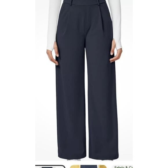 HALARA Pants - Halara NWT HaloTek Air Navy Blue High Waist Pleated Straight Leg Pull On Pants S